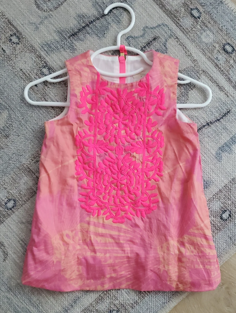 Crewcuts Girls Tropical Pink Orange Embroidered Sleeveless Shift Dress Sz2